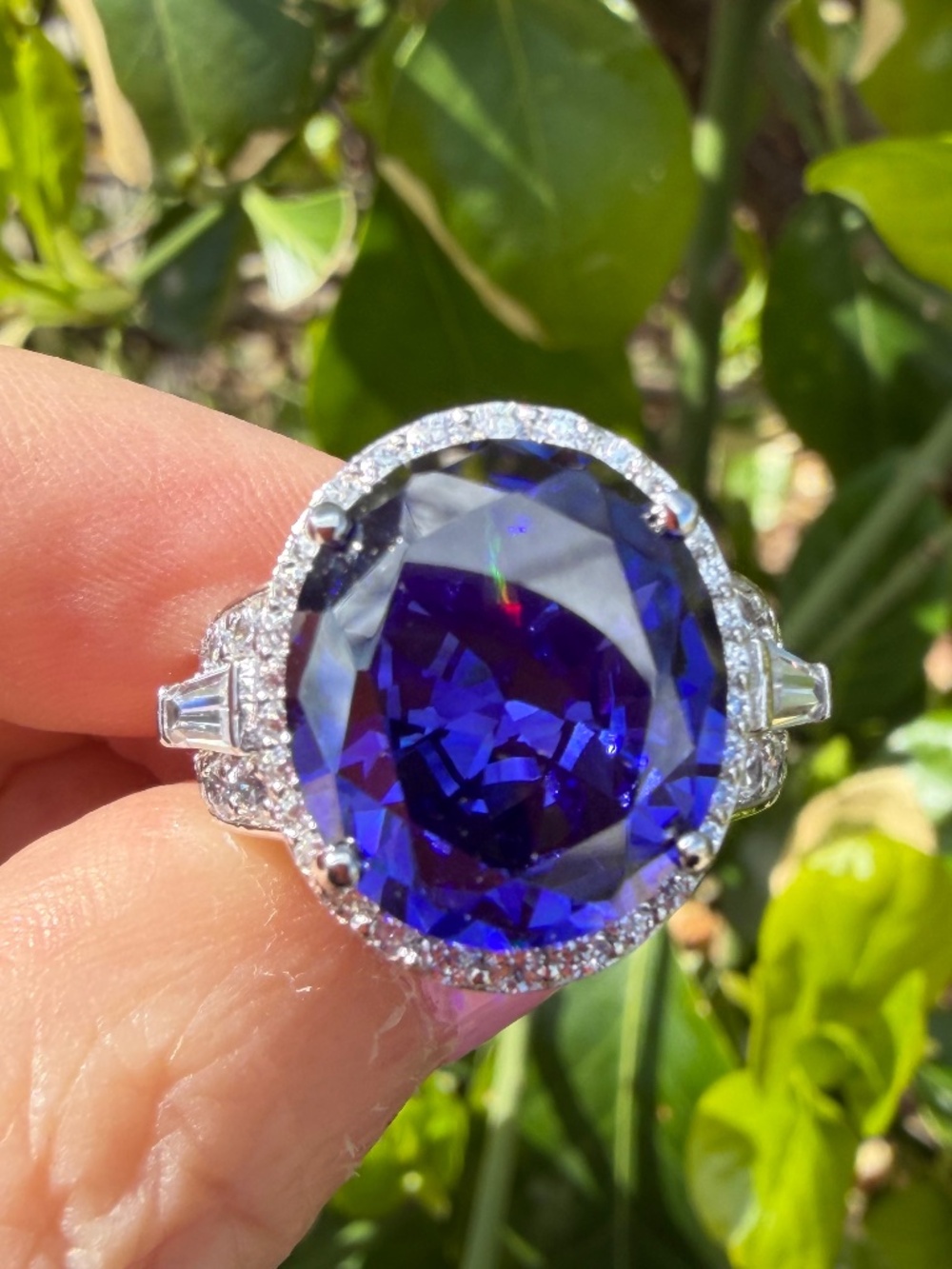 CHARLES WINSTON LARGE LAB CREATED TANZANITE CZ RING STATEMENT RING 925 STERLING